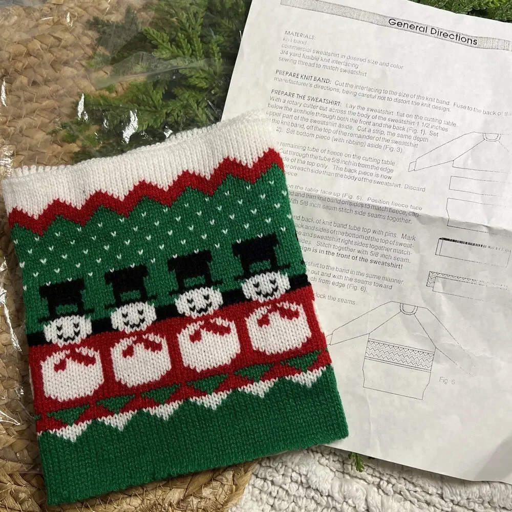 Vintage Snowman Christmas Knit Band for Sweatshirts Tops DIY Sewing Craft